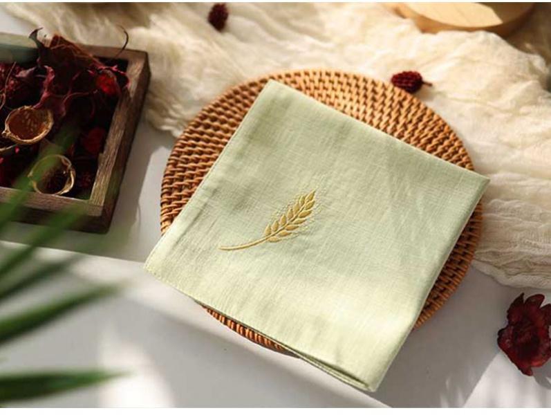 Product Introduction of New Pure Cotton Ancient Style Handkerchief for Men and Women Couples Double Layer Sweat Towel Embroidered Wheat Spike Gift with Embroidered Words 8