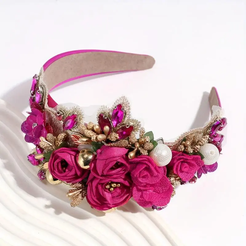 Elegant Baroque Rhinestone Artificial Pearl Fabric Flower Headband, Suitable For Women, Perfect For Wedding Valentine's Day Bride Bridemaid Hair Accessories