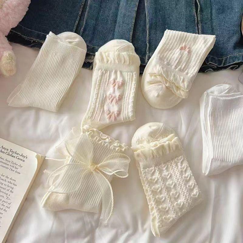 Product Introduction of Tất Lolita, 1 Đôi, Có Nơ, Ống Giữa, Phong Cách Preppy, Tất Công Chúa, Thời Trang Đường Phố JK vớ  da 21