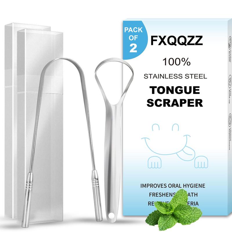 Stainless Steel Tongue Scraper with Storage Box, 2pcs/set Portable Tongue Cleaner, Oral Care Tool for Travel & Home 1