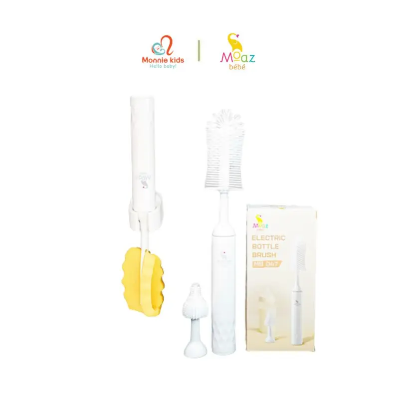 Bộ cọ rửa bình sữa cho bé chạy điện Moaz Bebe MB047 chất liệu silicon và chổi mút - Monnie Kids 0