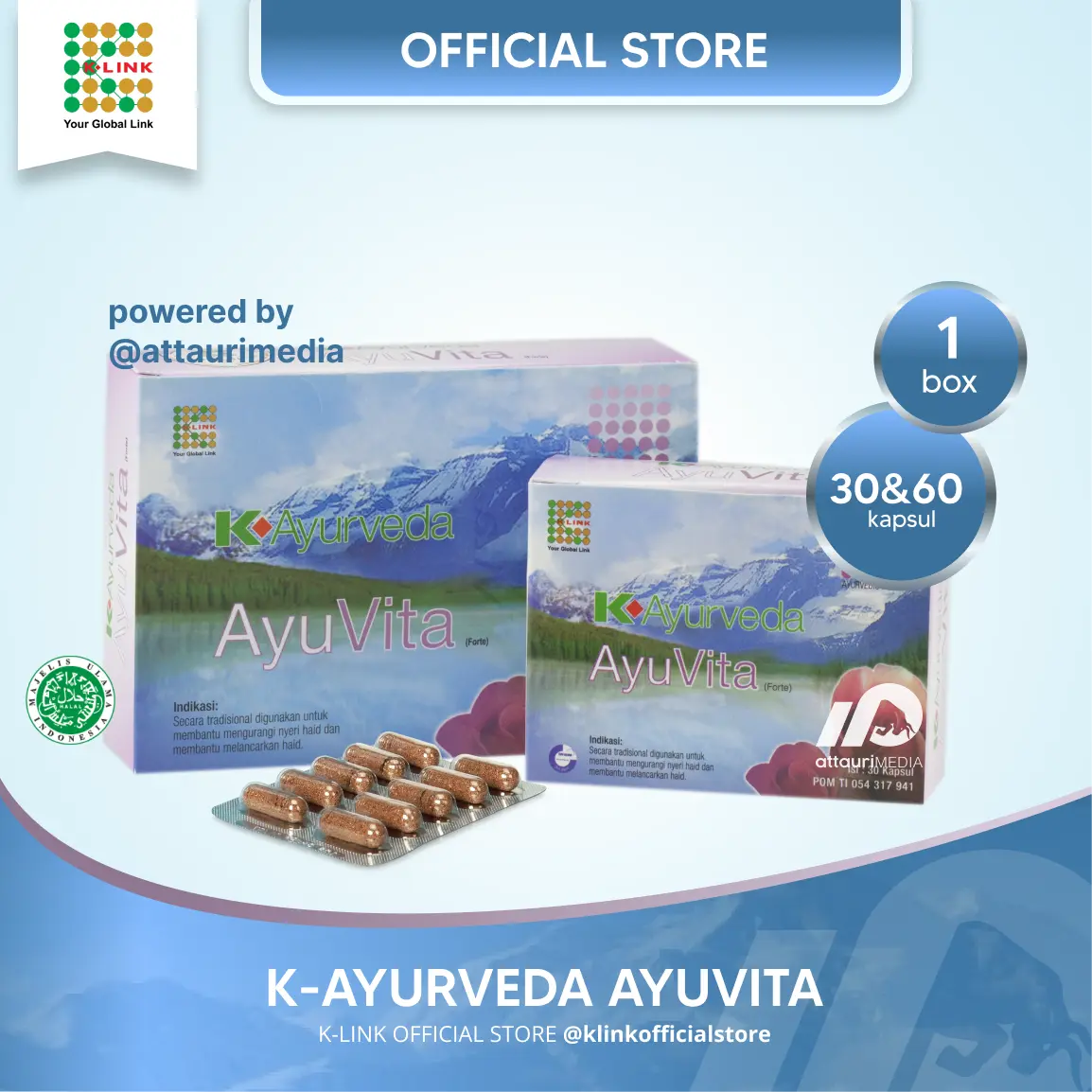 K-Ayurveda AYUVITA Original K-Link Halal BPOM (1 Box isi 30 & 60 Kapsul) Untuk Kesuburan Wanita Ayu Vita Meningkatkan Stamina Membantu Meningkatkan Metabolisme Tubuh Mengatasi Kelelahan K-Link official Store K-Link Original Store Attauri