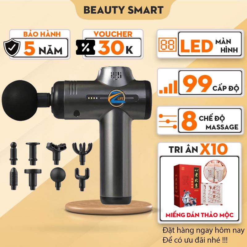 Máy Massage Cầm Tay Cao Cấp Zlife - Công Nghệ AI Cảm Biến - 99 Chế Độ - 8 Đầu Massage Thay Thế - Bảo Hành 5 Năm