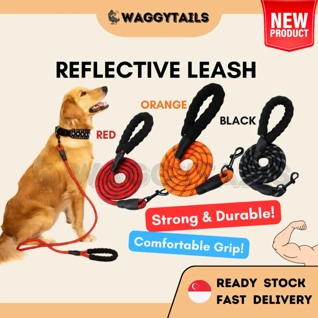 [SG] Strong Dog Leash Rope Reflective Tangle Free with Comfortable Padded Handle