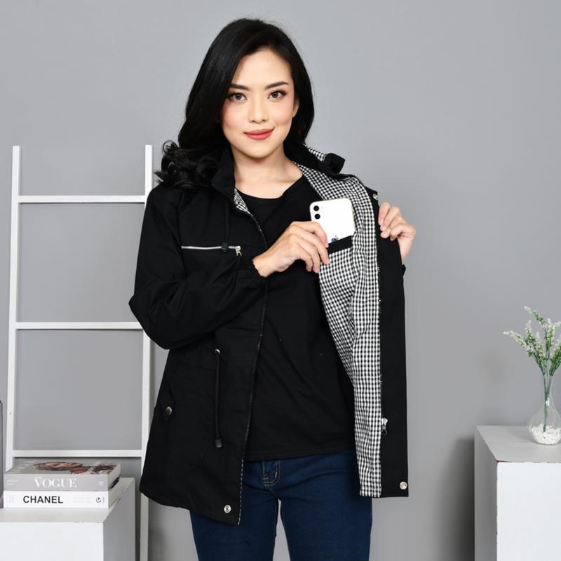 Jaket Wanita Parka Jumbo Hitam Bolak Balik Premium Tebal Kekinian 2