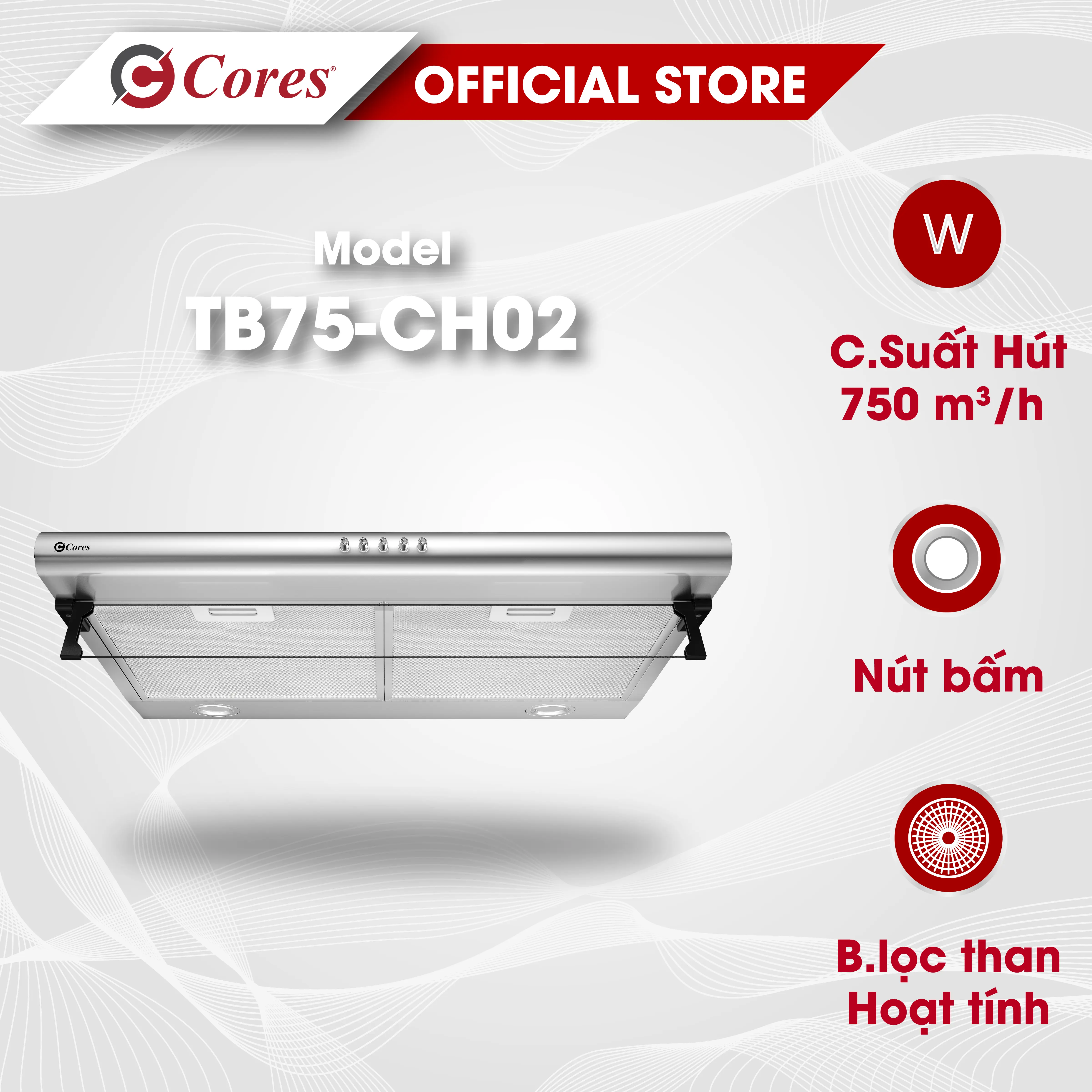 Máy Hút Mùi Dẹt Cores TB75-CH02