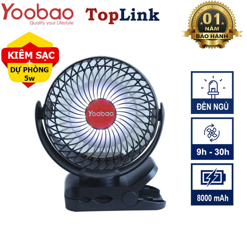 Quạt Kẹp Tích Điện Mini Để Bàn Kiêm Sạc Dự Phòng Yoobao F8 3in1 Có Đèn Led Pin 8000mah Dùng 9-30h Liên Tục Usb Phụ Kiện