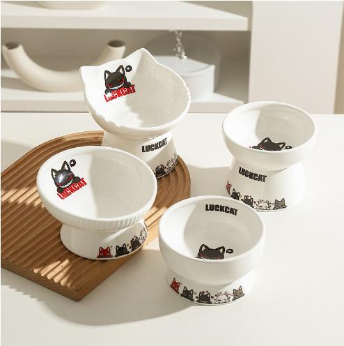 Bát ăn chống gù cho mèo, bát ăn LUCKYCAT dễ thương, bằng sứ tráng men cao cấp 0