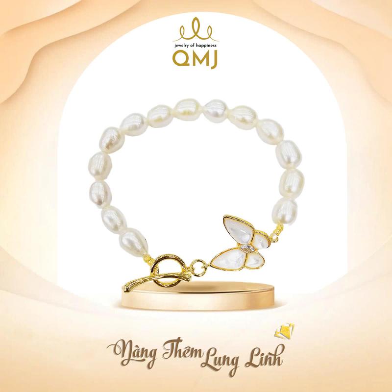 QMJ STORE - Q11 Vòng tay HỒ ĐIỆP Ngọc trai mix charm hồ điệp sang chảnh, thời trang phụ kiện trang sức bạc 925 cao cấp
