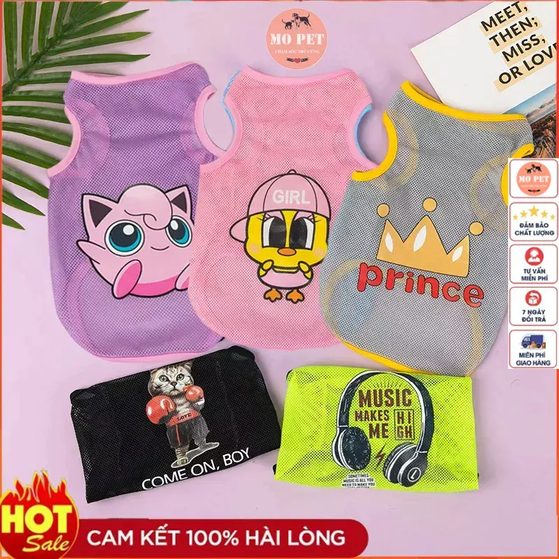 Áo Cho Chó Mèo Ba Lỗ Lưới Hình Dễ Thương