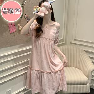 Baju Tidur Kapas Awan, Untuk Wanita, Bra Lembut Terbina dalam, Rekaan Midi Berkilauan, Sesuai untuk Ruang Rehat Rumah dan Pakaian Keselesaan Luaran Musim Panas