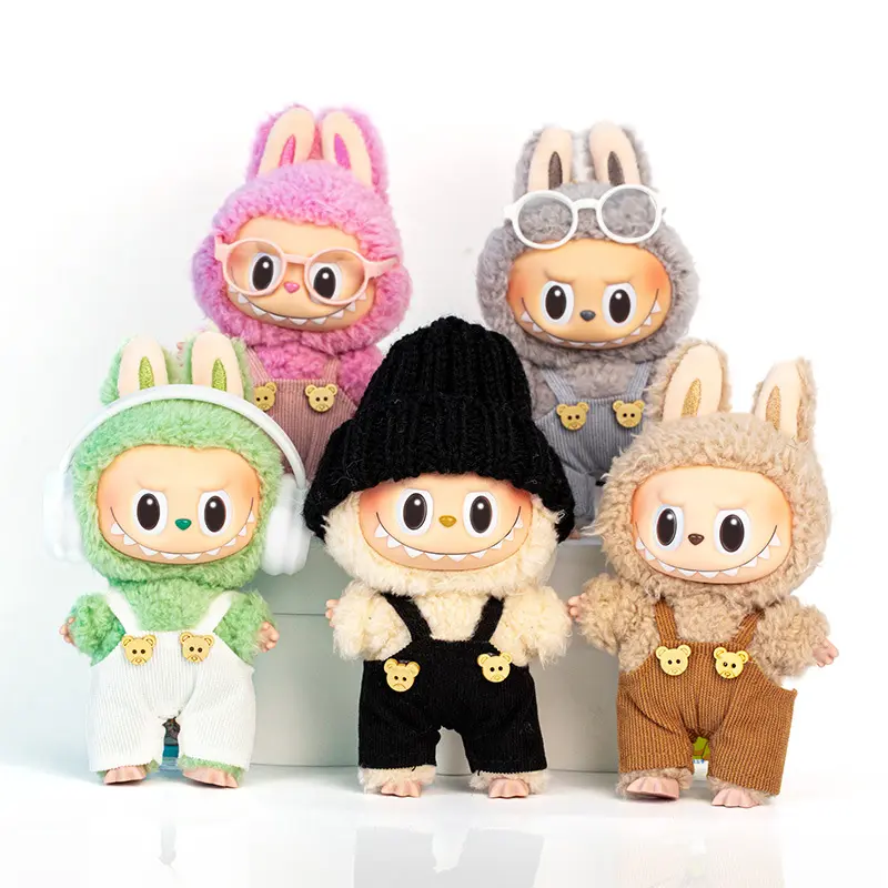 17cm pendant blind box Labubu original fashion dressing dressing keychain Labubu doll fashion overalls dressing dressing toy accessories
