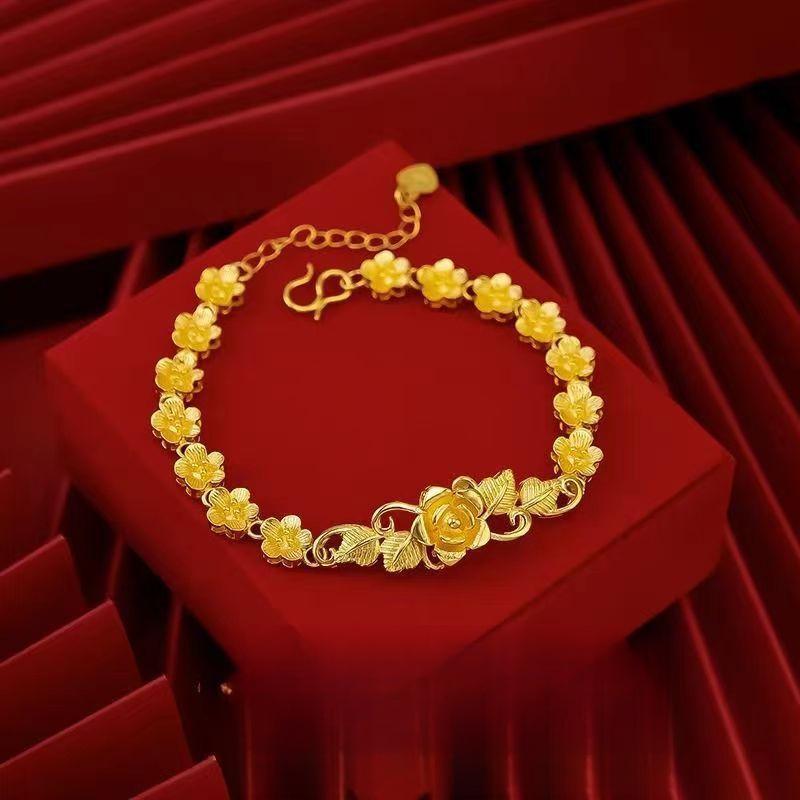 Vòng Tay Nữ, Chất Liệu Đồng Thau Mạ Vàng, Thiết Kế Hoa Giàu Có, Phong Cách Dân Tộc, Trang Sức Hở, Vòng Tay Cổ Điển Phụ Kiện Móc Khoá