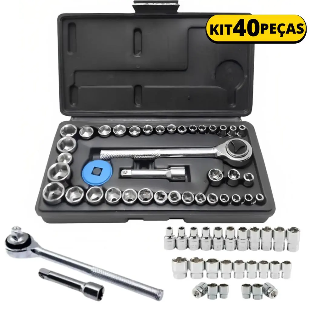 Kit Ferramentas 46/40 Peças - Jogo de Soquetes com Chave Catraca Reversível e Maleta - imagem 6