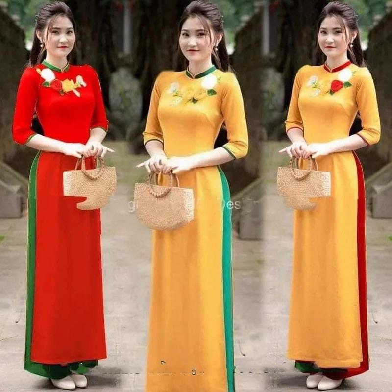 Áo dài đẹp thêu hoa lụa mỹ cao cấp cổ trụ tay lỡ chọn size theo số đo_Áo dài Lan Anh  Women 1