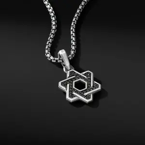 KALUNG TITANIUM DECO STAR OF DAVID PENDANT BLACK DIAMOND ANTI KARAT TIDAK LUNTUR-CJR TITANIUM