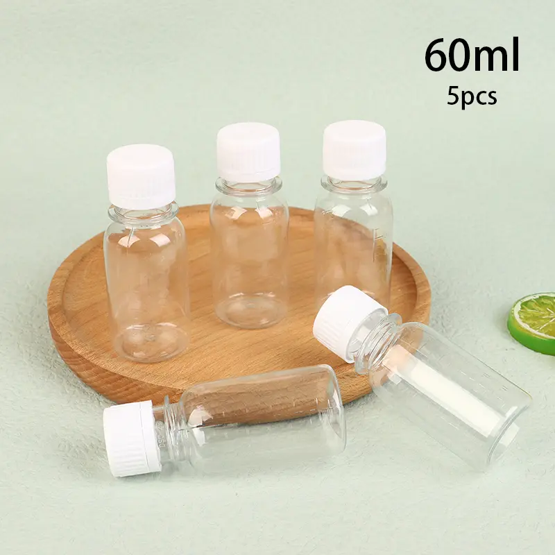 5Pcs 60ML Small Plastic Bottles Ginger  Bottles With Caps Mini Juice Bottles Reusable Liquid Bottle Container Leak Proof