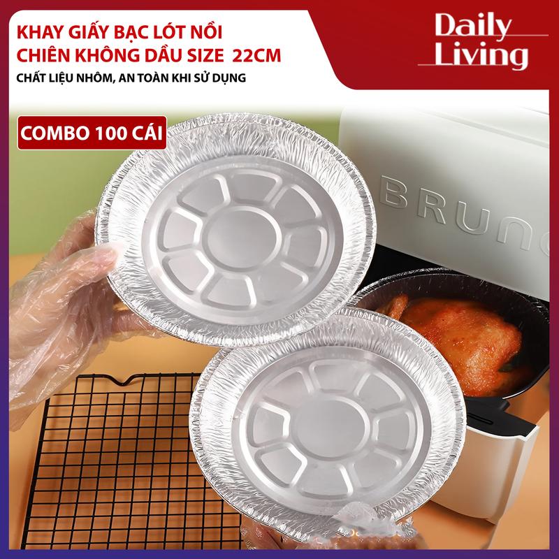 COMBO 100 Cái Khay Bạc Lót Nồi Nhiên Không Dầu Size 22CM Dày Cứng Bát Bạc Lót Nồi Chiên Không Dầu Nồi Size Từ 5L Đến 15L Đều sử dụng được