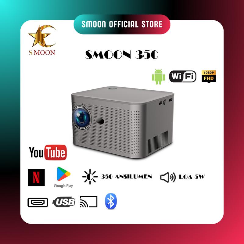 Máy Chiếu Phim SMOON 350 FULL HD Thông Minh Đa Chức Năng HIệu Chỉnh Keystone Tự Động Có Hỗ Trợ 4K Bluetooth Projector