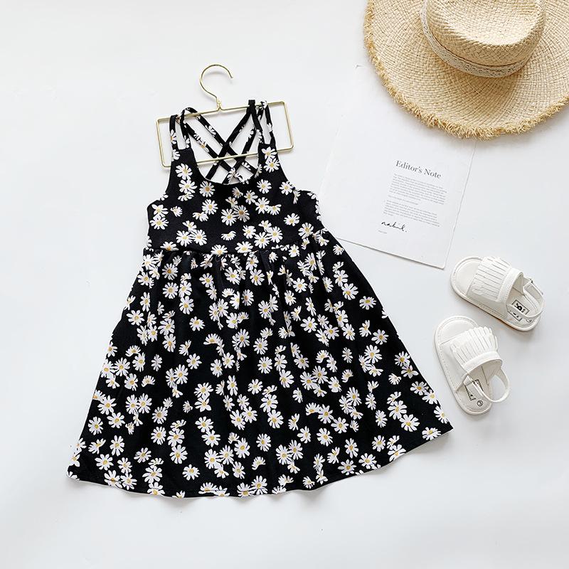 Product Introduction of 1 Piece Summer Children's Chiffon Little Daisy Young and Little Girls Dress Floral Strap Princess Dress 10