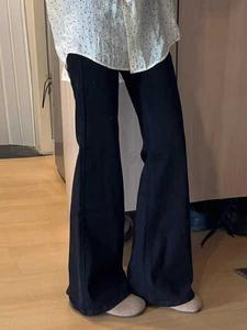 กางเกงยีนส์ทรงสลิม สีดำ สำหรับผู้หญิง หน้าร้อน พลัสไซส์ สาวอวบ สาวฮอต เอวสูง ทรงสลิมฟิต เอฟเฟกต์กระชับสัดส่วน ดีไซน์เกือกม้า กางเกงขายาว