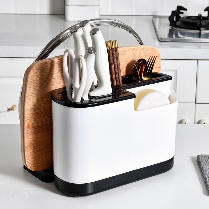 [hàng loại 1] Khay Kệ Ống Đựng Đũa Muỗng Cắm Dao Kết Hợp Giá Úp Thớt Nắp Vung Để Đồ Nhà Bếp Đa Năng Thông Minh Tiện Ích khay  thớt xanh gỗ thớt Kitchen