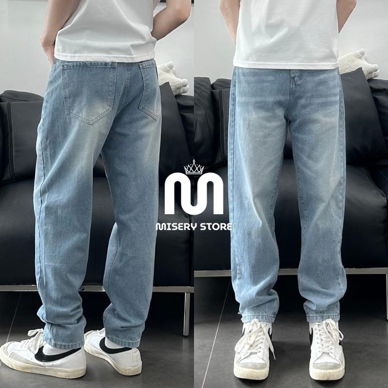 Quần Jean Dài Nam Màu Xanh Wash Ống Suông Loang Menswear Pants Ong Có Túi jeans suong Baggy