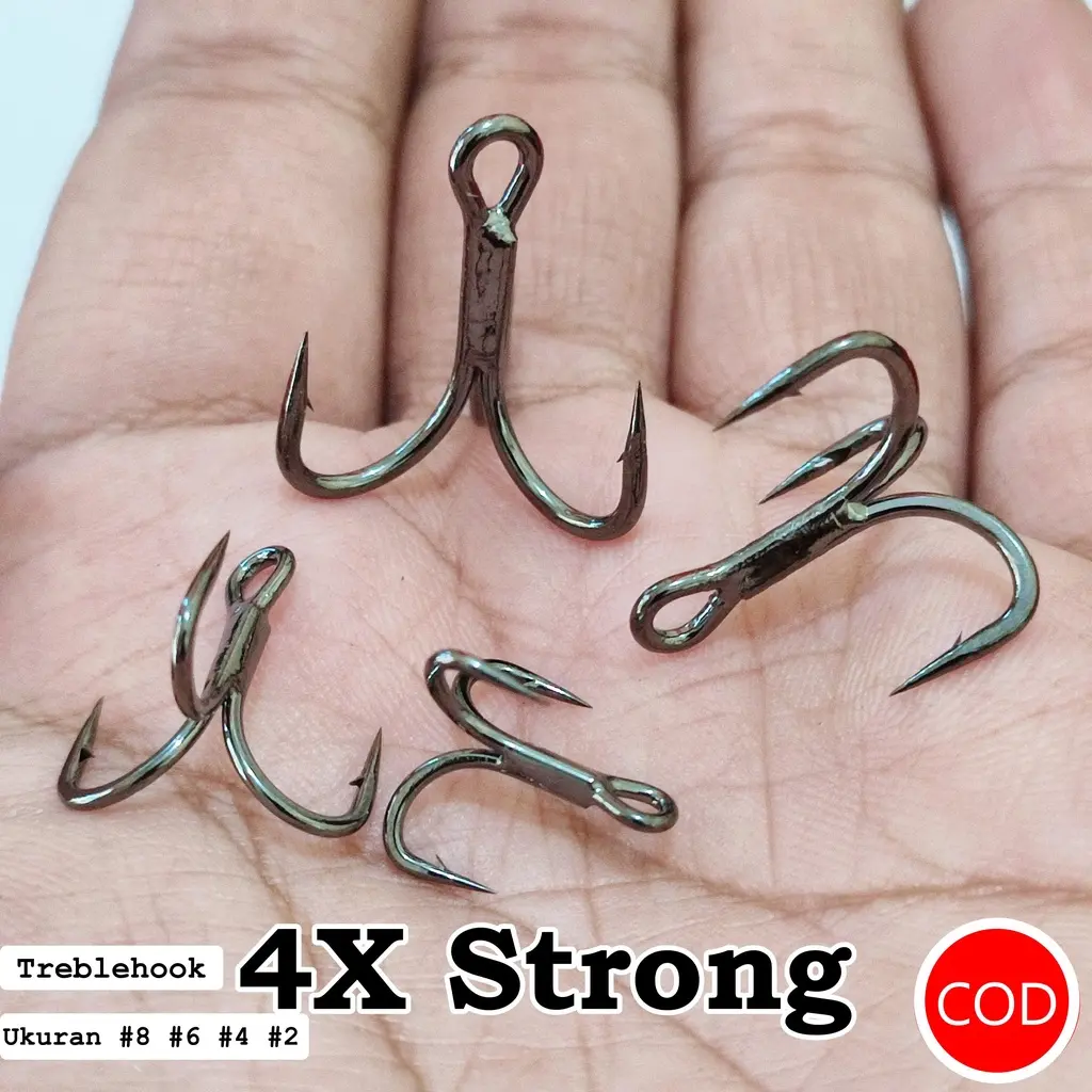 Treble hook 4x Strong kail Pancing Mata tiga Kail Jangkar Cutting Point Nomor #8 #6 #4 #2