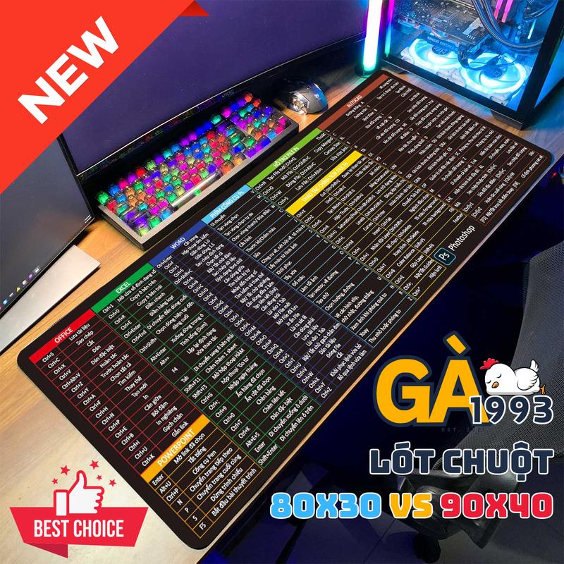 Tấm Lót Chuột Phím Tắt 90x40 và 80x30 cm - Chất liệu Cao su và Vải - Bề mặt Trơn Nhẵn - Độ dày 0.2 và 0.3 cm