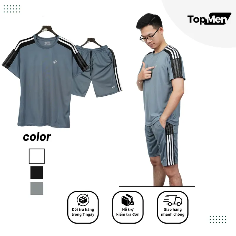 TOPMEN - Bộ thể thao thoáng khí phối lưới dù tay áo và quần độc đáo - đủ size từ 40 đến 80 cân- Sport, Chạy Bộ 3