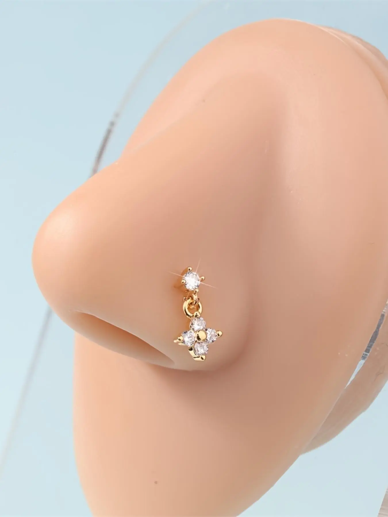 Rhinestone Decor Nose Ring, L-shaped Nose Piercing Jewelry for Women & Girls for Party, Daily Decor, Trendy All-match Exquisite Body Jewelry As Birthday Gift