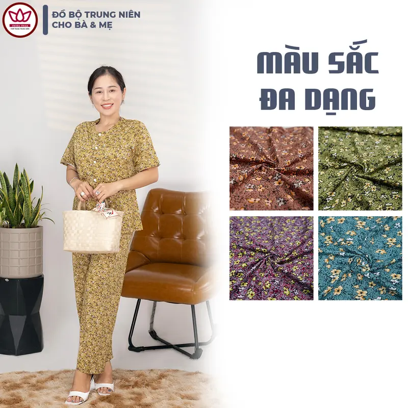 Đồ bộ bà già, bộ đồ trung niên cho ngoại áo tay ngắn top vải thun cotton lạnh cao cấp mùa hè -Thiều Thoa Store Nữ Ong 4