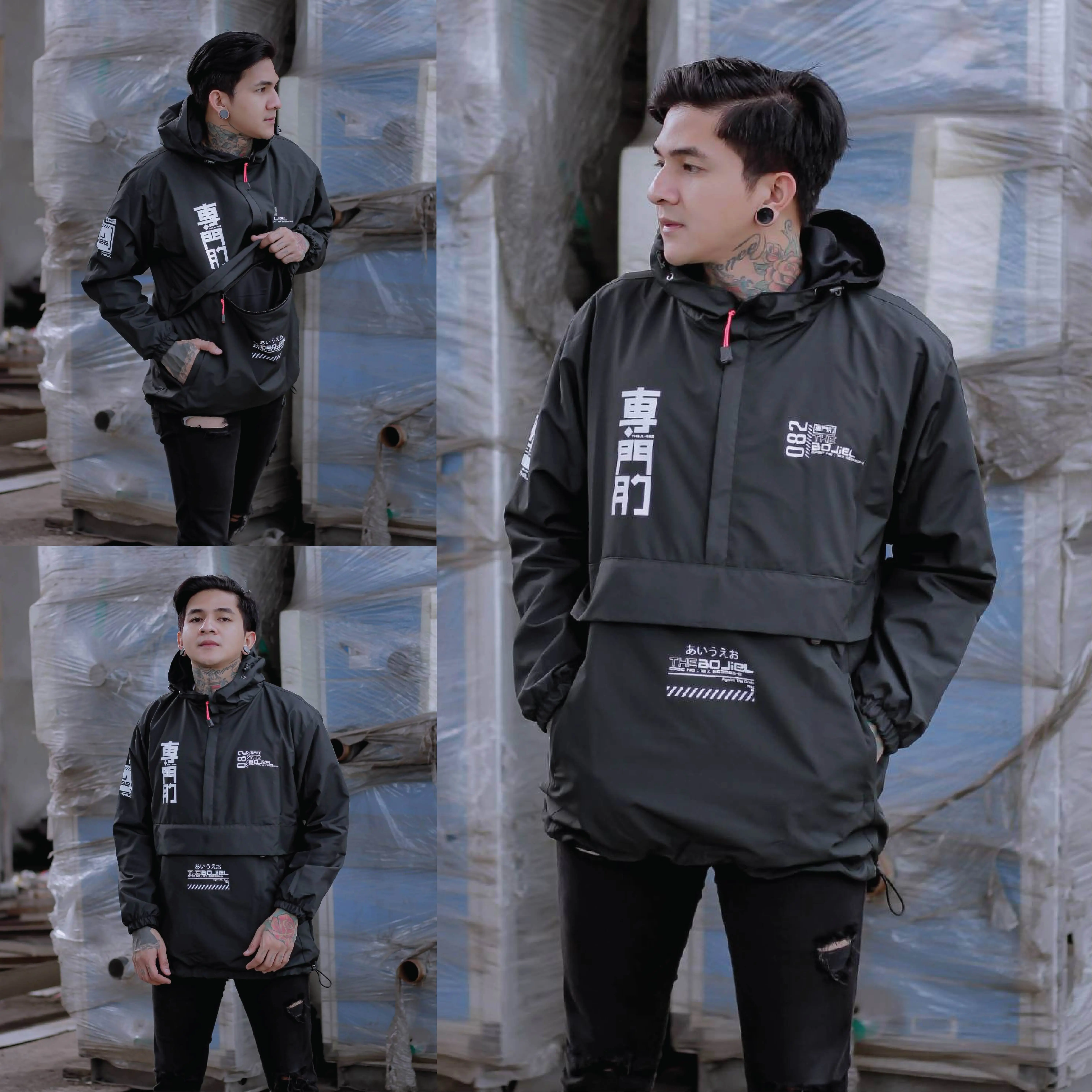 Jaket Parasut Pria Wanita Unisex Kanji Waterproof Cagoule Windbreaker Original Distro The Bojiel