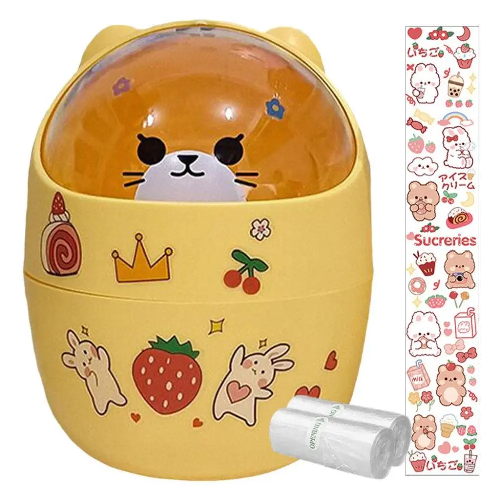 Unique Plastic Mini Trash Can with Lid Home Bedroom Room Small Garbage Trash Bin Wastebasket Bathroom Countertop Office Kids Room Tiny Dorm