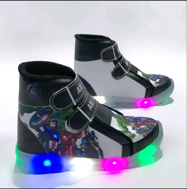 SEPATU FASHION LED BOOT ANAK LAKI MOTIP SUPER HERO