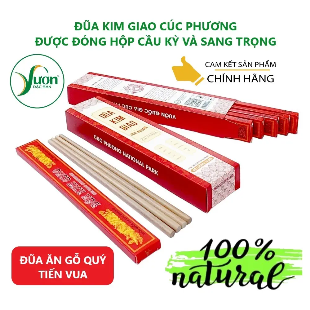 (HÀNG CHÍNH HÃNG) Hộp 10 Đôi Đũa gỗ Kim Giao (Dài 27cm) Món quà quý đến từ rừng Cúc Phương Ninh Bình - Vườn Đặc Sản đũa  kim