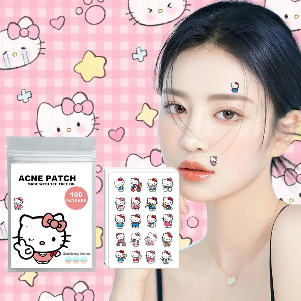Miếng Dán Mụn Trứng Cá Hoạt Hình, 100 Chiếc, Hình Mèo Hello Sanrio, Miếng Dán Mụn Trứng Cá Vô Hình Che Mụn, Miếng Dán Mụn Trứng Cá, Chăm Sóc Da