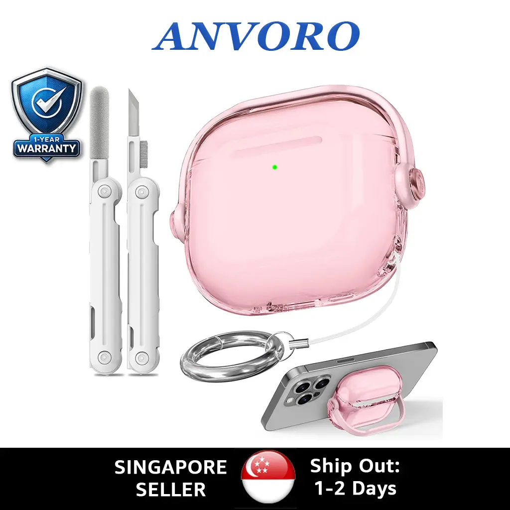 ANVORO AirPods 4 Case with 3-in-1 Cleaning Kit, Transparent Shockproof Design, Keychain & Built-in Stand for Airpods Por2/1