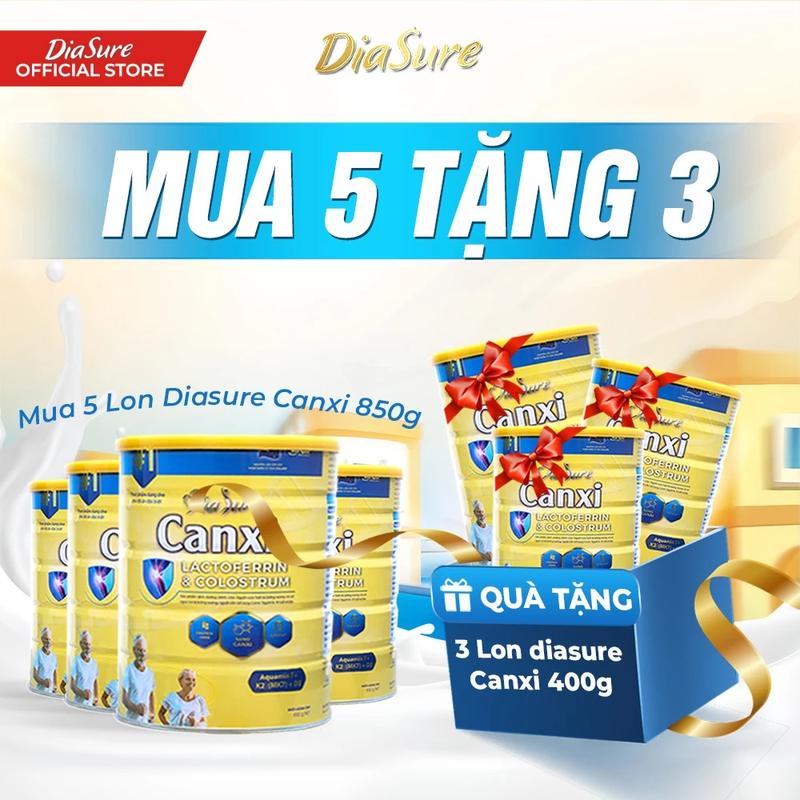 (COMBO 5 TẶNG 3) Sữa non DIASURE CANXI 850G - Hỗ trợ bổ sung dinh dưỡng, Nano canxi phòng ngừa loãng xương, Cải thiện vấn đề xương khớp.