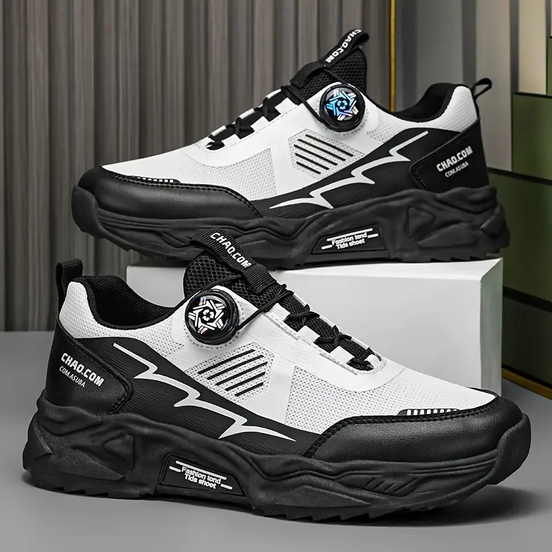 Men's Breathable Mesh Sneakers - All-Season, Odor-Resistant Running Shoes with Rotating Buckle Closure, Soft Rubber Sole for Height Boost & Casual Wear