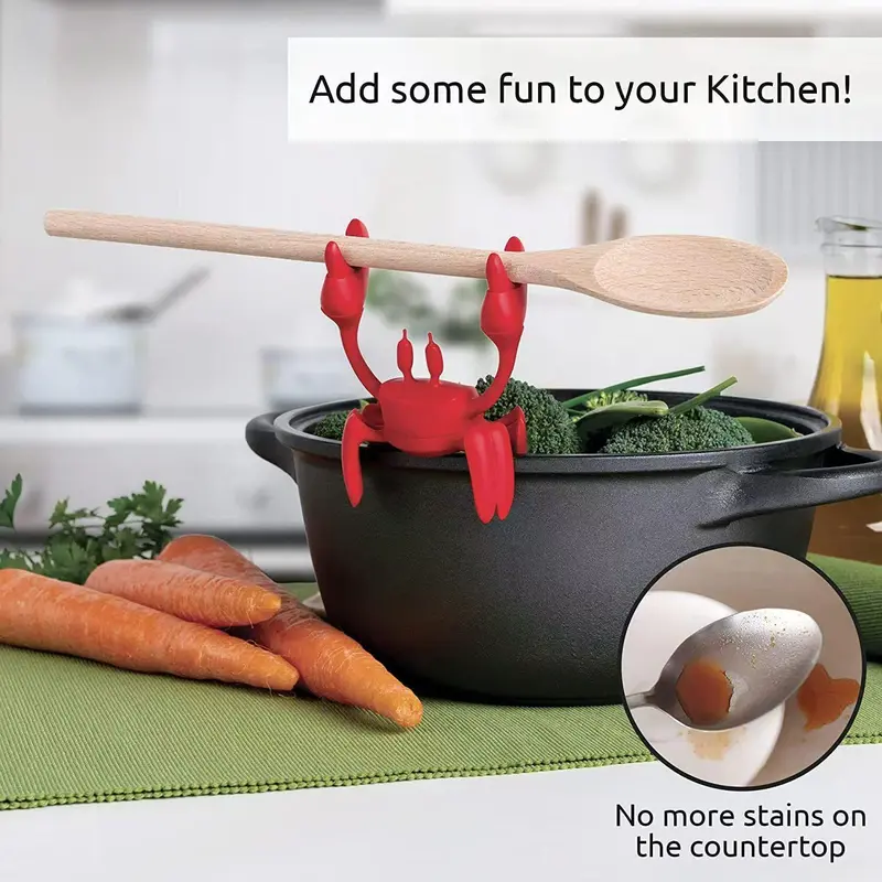 1 Count Heat Resistant Pot Holder, Creative Crab Design Silicone Pot Holder, Non-slip Spoon Rest Kitchen Cooking Kitchenware Accessories for Home Use 2