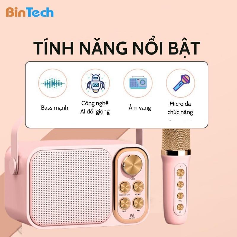Loa karaoke mini 2 mic bluetooth BINTECH YS 105 Không dây, kèm 02 micro hát karaoke, công suất 25W - Bảo hành 12 Tháng 5