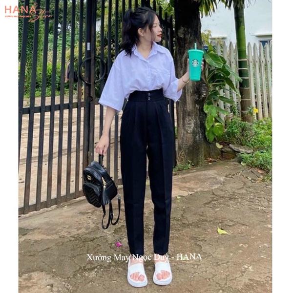 Quần tây nữ đi học 2 nút khuy cúc dọc cài lưng cao dáng quần baggy vải nữ học sinh cấp 3 dày co giãn nhẹ đi học làm công Ong Pants 2