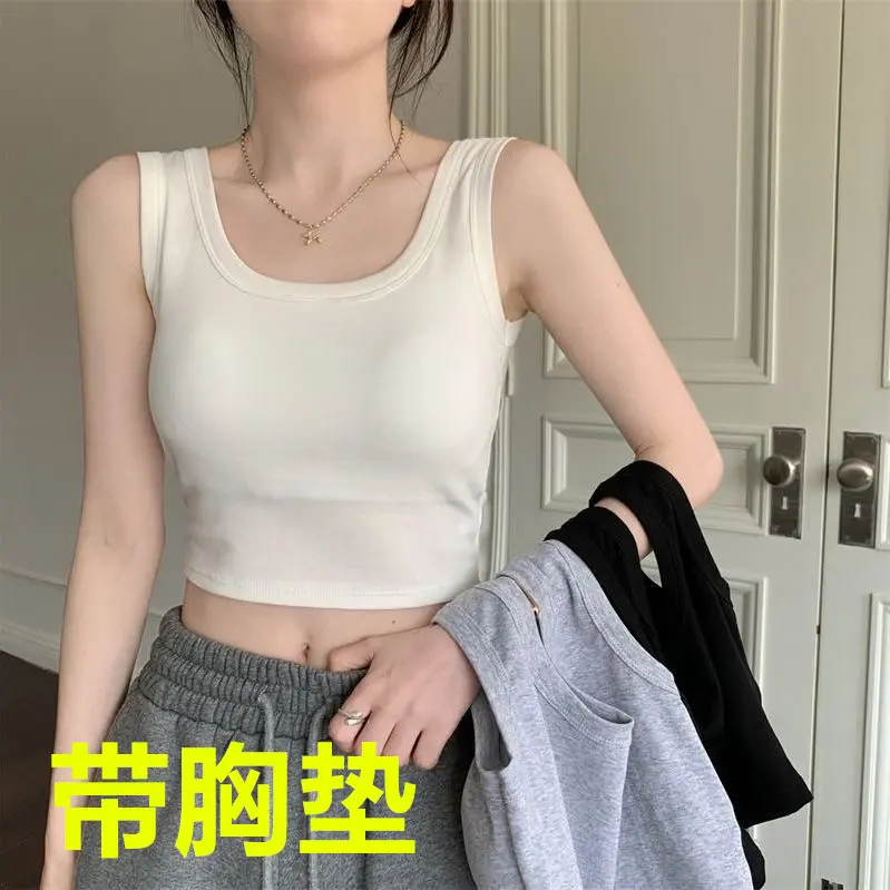 Áo Vest Có Đệm Cho Nữ, Thiết Kế Một Mảnh, Phong Cách Xuyên Biên Giới, Ngắn Và Dễ Phối Đồ Thích Hợp Cho Mùa Hè, Áo Ống, Áo Vest Cơ Sở Cắt Lớp, Bán Buôn Có Sẵn, Dropshipping tank  top