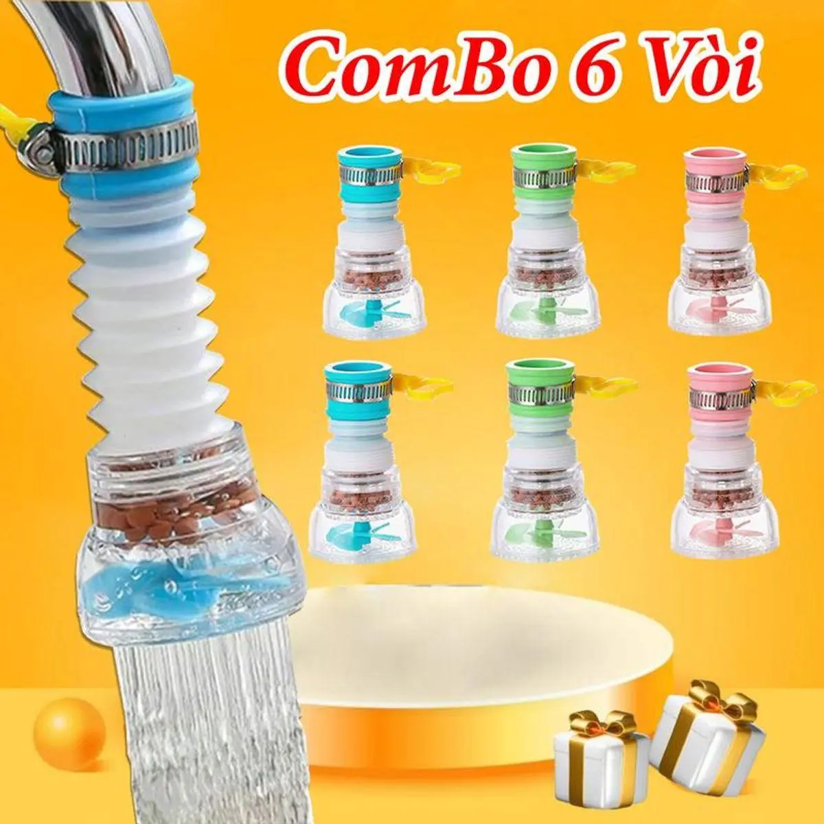 Combo 6 Vòi  Đầu Vòi Chống Bắn Nước Có Bộ Lọc Xoay 360 Độ Và Kéo Dài 12 cm Cho Phòng Bếp - Nhựa ABS/PVC
