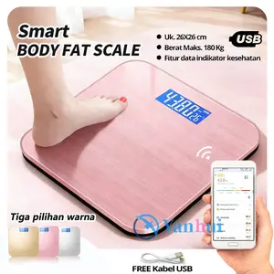 Smart Body Fat Scale 180KG Bluetooth USB Charge Timbangan Digital Pengukur Lemak BMI Otot Aplikasi