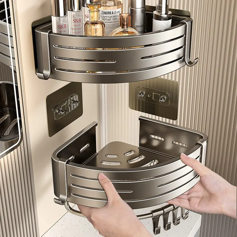 3 Lapisan Rak Sudut Serbaguna Space Aluminum Rack Multifunction Rak Kamar Mandi Sudut Serbaguna Gantung Tempel Dinding