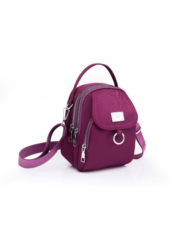 Women's Solid Color Metal Patched Design Zipper Crossbody Bag, Sling Purse, Fashionable Phone Wallet Bag for Daily Used 2