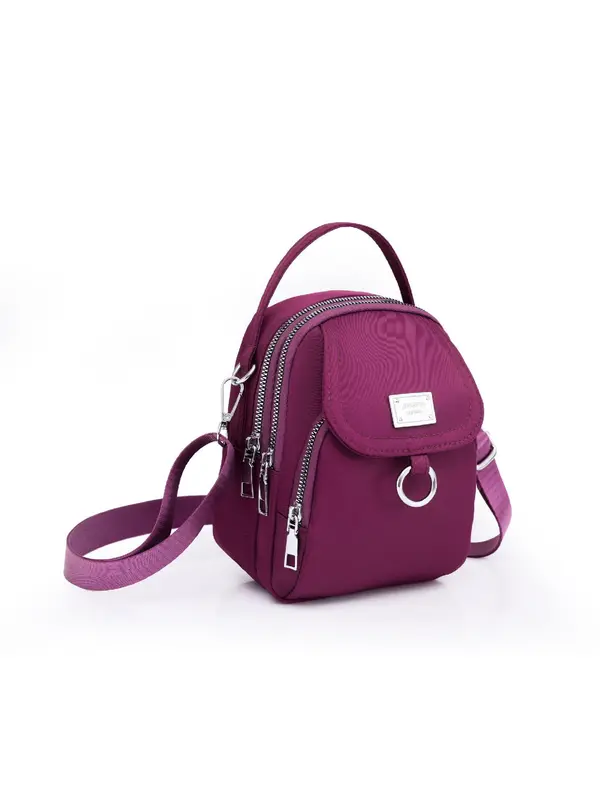 Women's Solid Color Metal Patched Design Zipper Crossbody Bag, Sling Purse, Fashionable Phone Wallet Bag for Daily Used 2