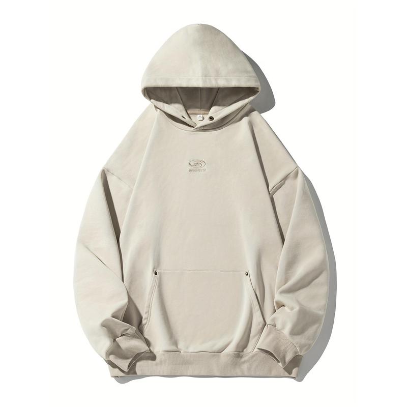 TikTok Shop: Men's B Embroidery Pattern Printed Hoodie with Kangaroo Pouch,  Casual Long Sleeve Cotton Blend Hoodie for Outdoor Wear